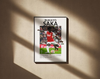 Cartel de Bukayo Saka - Arte de la estrella del fútbol del Arsenal, impresión deportiva