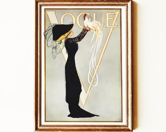 Timeless Vintage Vogue Poster Print | Art Deco Woman Wall Art | Elegant Fashion Illustration | Feminine Bedroom Decor