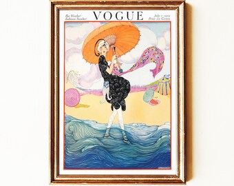 Vintage Vogue Cover Print | Art Deco Fashion Illustration Wall Art | Antique Magazine Cover Decor