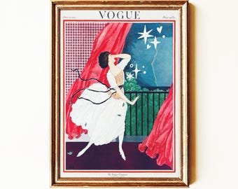 Timeless Vintage Vogue Poster Print | Elegant Fashion Wall Art | Romantic Evening Decor | Classic Vogue Illustration