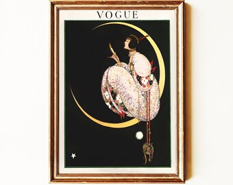 Timeless Art Deco Vogue Poster Print | Japanese Inspired Fashion Wall Art | Elegant Vintage Woman Decor | Mailed Print