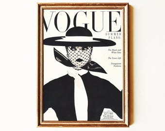 Timeless Vintage Vogue Poster Print | Black White Fashion Wall Art | Elegant Minimalist Decor | Luxury Magazine Style Artwork | Mailed Print
