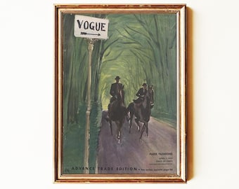 Timeless Vintage Vogue Poster Print | Equestrian Horse Wall Art | English Countryside Decor | Paris Fashion Cover Art