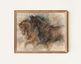 Timeless Running Horses Print | Vintage Equine Wall Art | Antique Horse Painting | Rustic Ranch Decor | Western Artwork | Mailed Print
