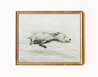 Timeless Running Terrier Sketch Print | Antique Dog Drawing Wall Art | Vintage Sporting Dog Decor | Mailed Artwork