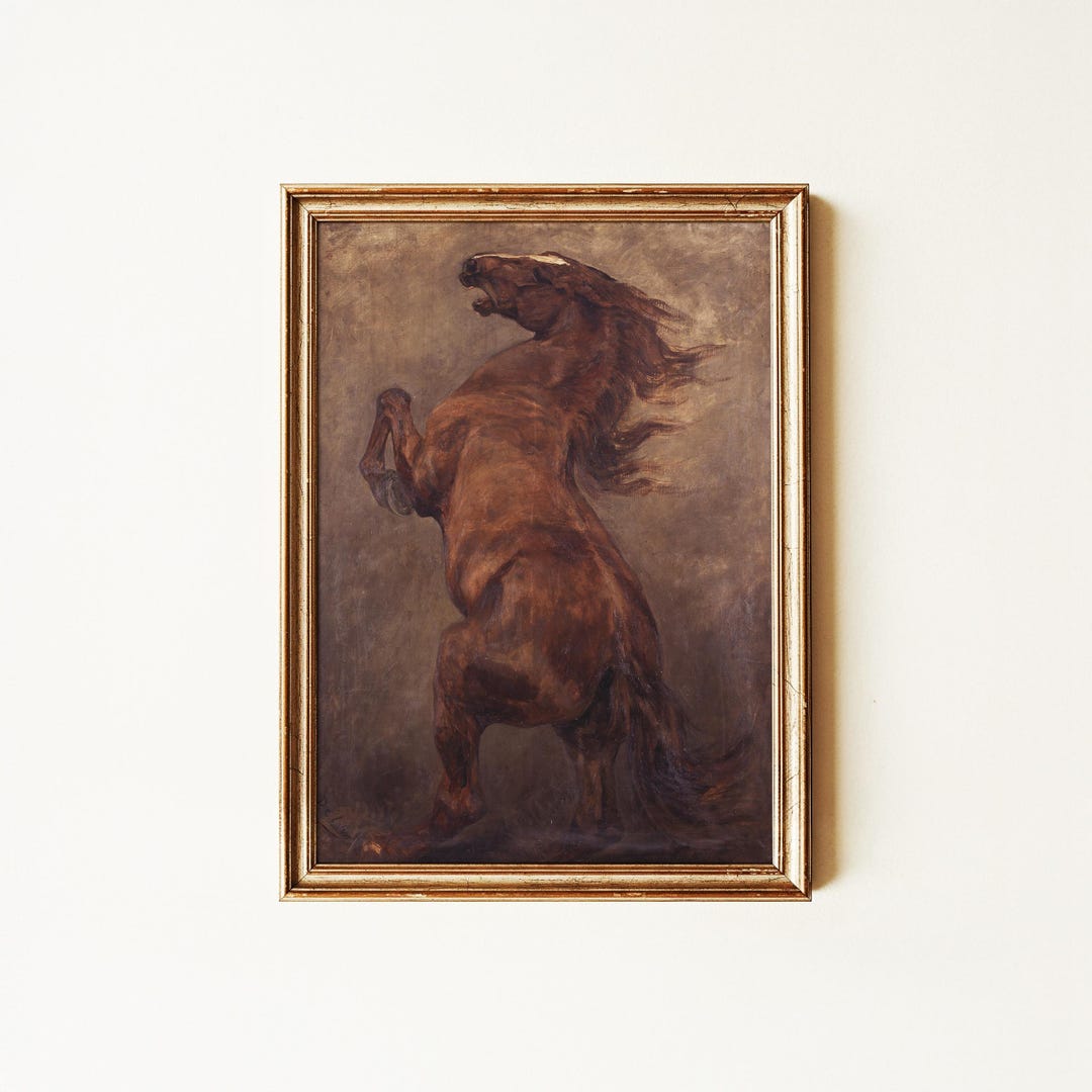 Vintage Rearing Horse Painting | Timeless Equestrian Wall Art Print ...
