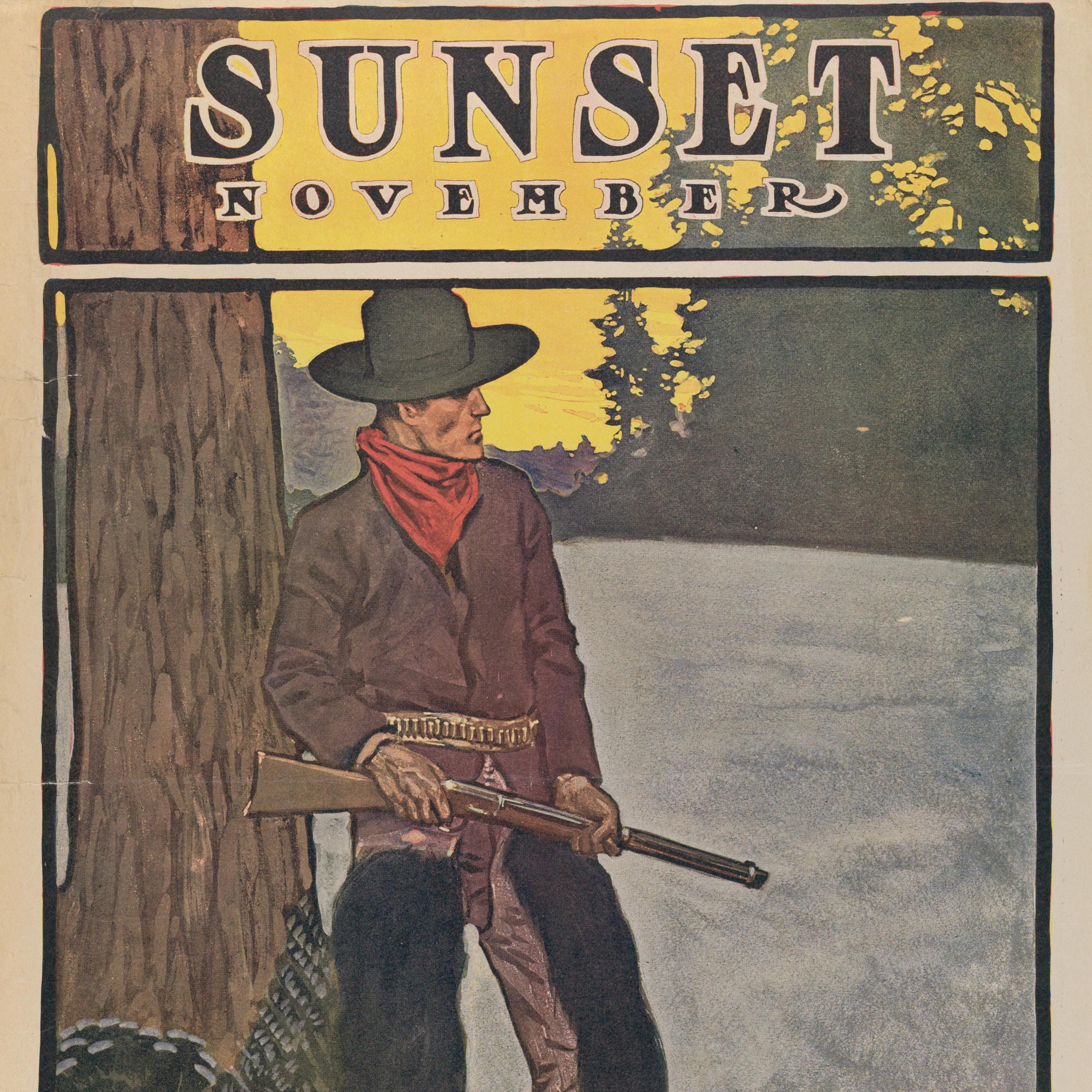 Vintage Cowboy Sunset Poster | November Western Landscape Mailed Print ...