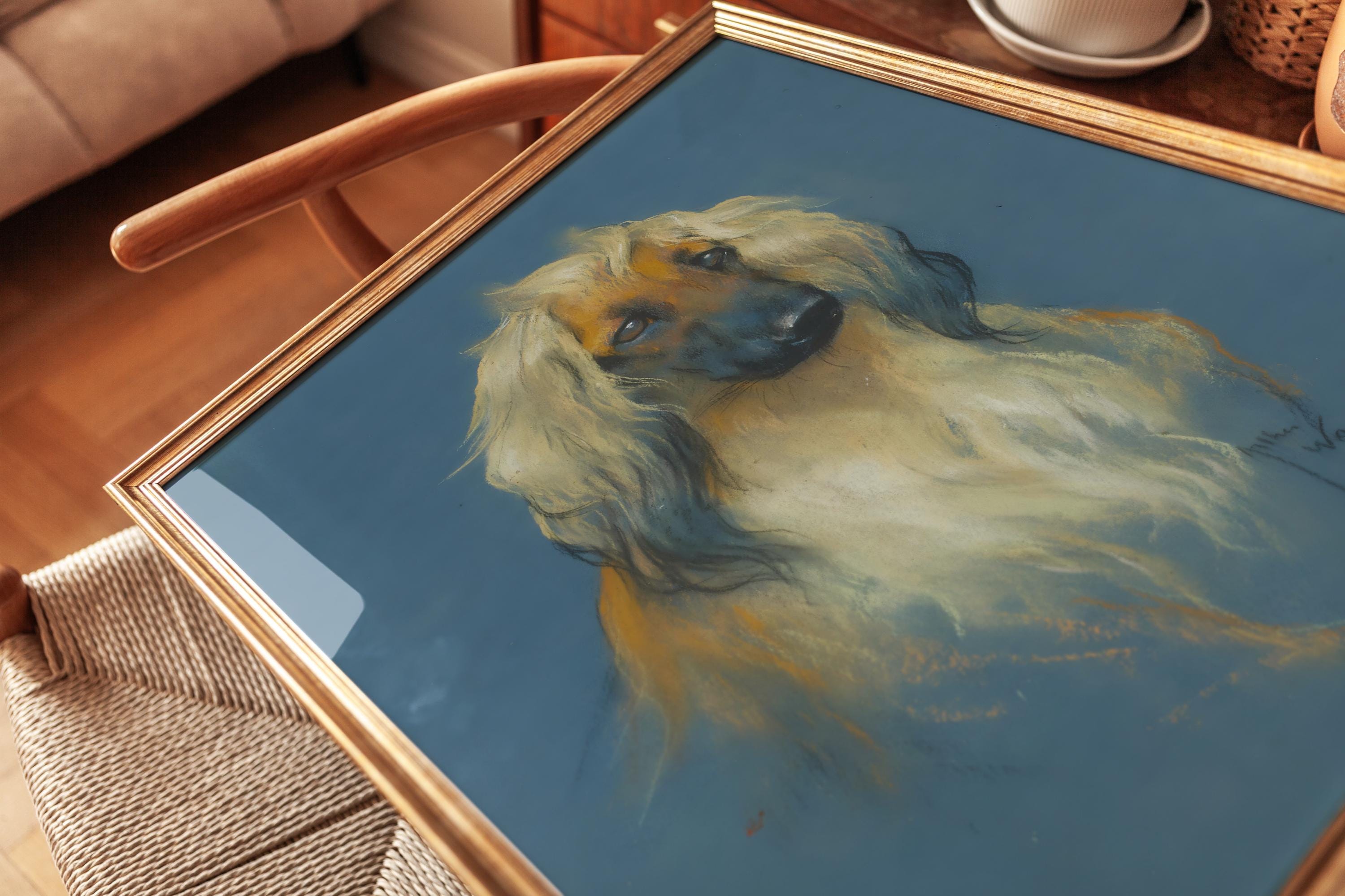 Vintage Afghan Hound Portrait Painting | Antique Dog Art Print ...