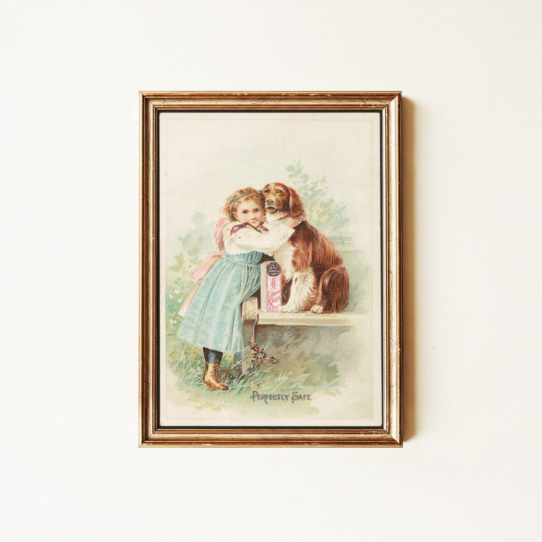 Vintage Girl & Spaniel Dog Print | Antique Victorian Child Pet Wall Art ...