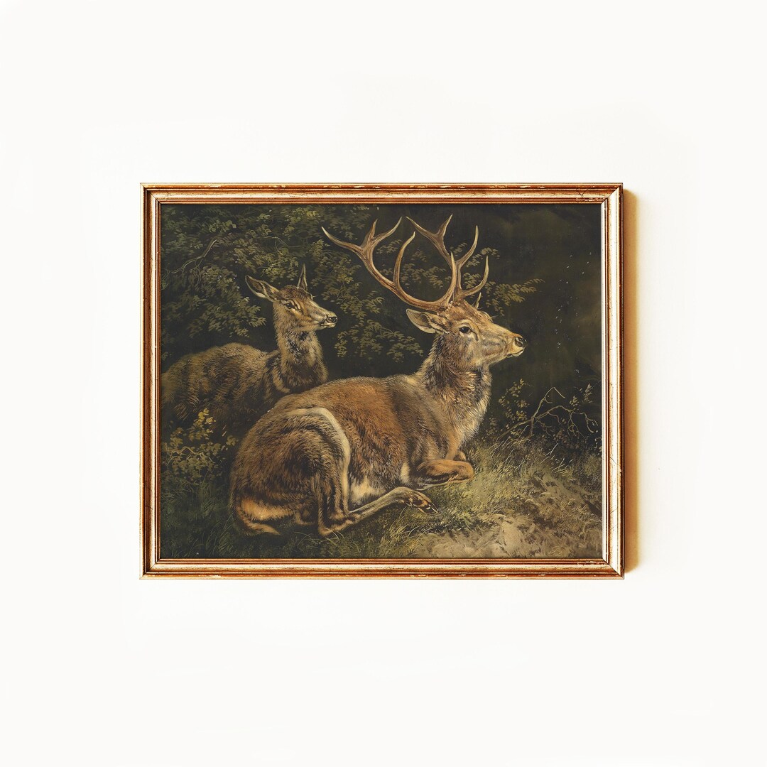 Timeless Deer in Forest Painting | Woodland Wildlife Art Print | Stag ...