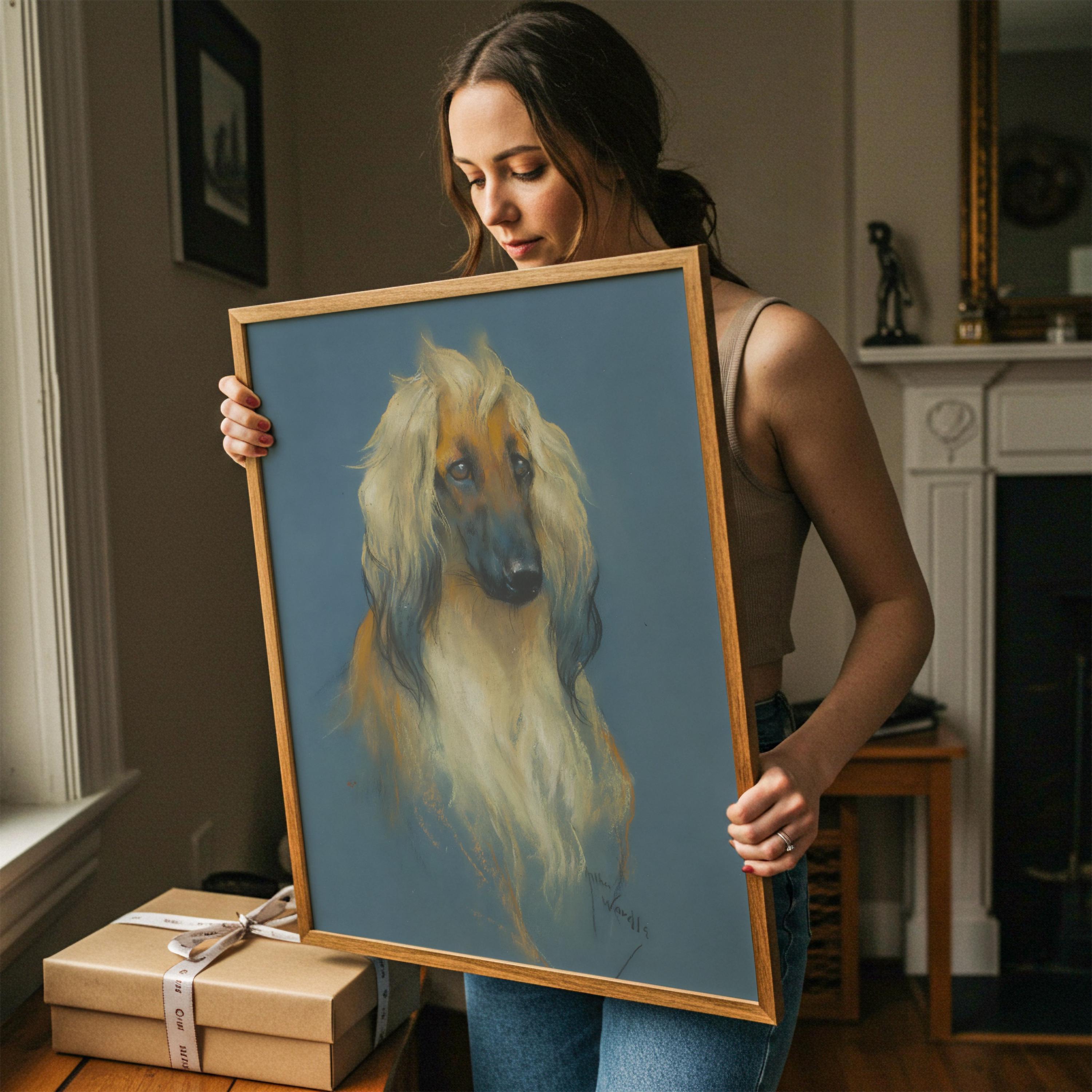 Vintage Afghan Hound Portrait Painting | Antique Dog Art Print ...