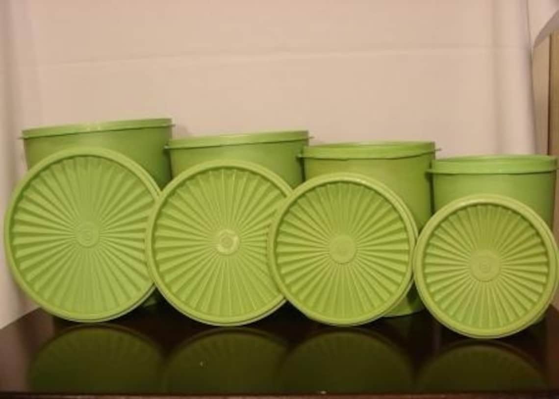 Vintage Lime Green Tupperware Canister Set of 4 Etsy