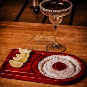 Personalized Margarita Salt Rimmer Board • Engraved Wood Cocktail Bar Tray • Lime & Salt Prep Gift • Home Bartender Gift