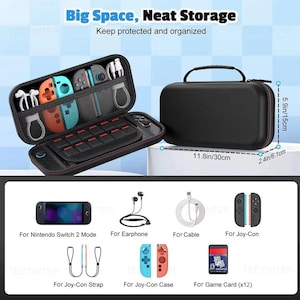 Switch 2 Case | EVA Hard Shell Shockproof Storage Bag | Protective Pouch for Nintendo Switch 2 Console & Accessories