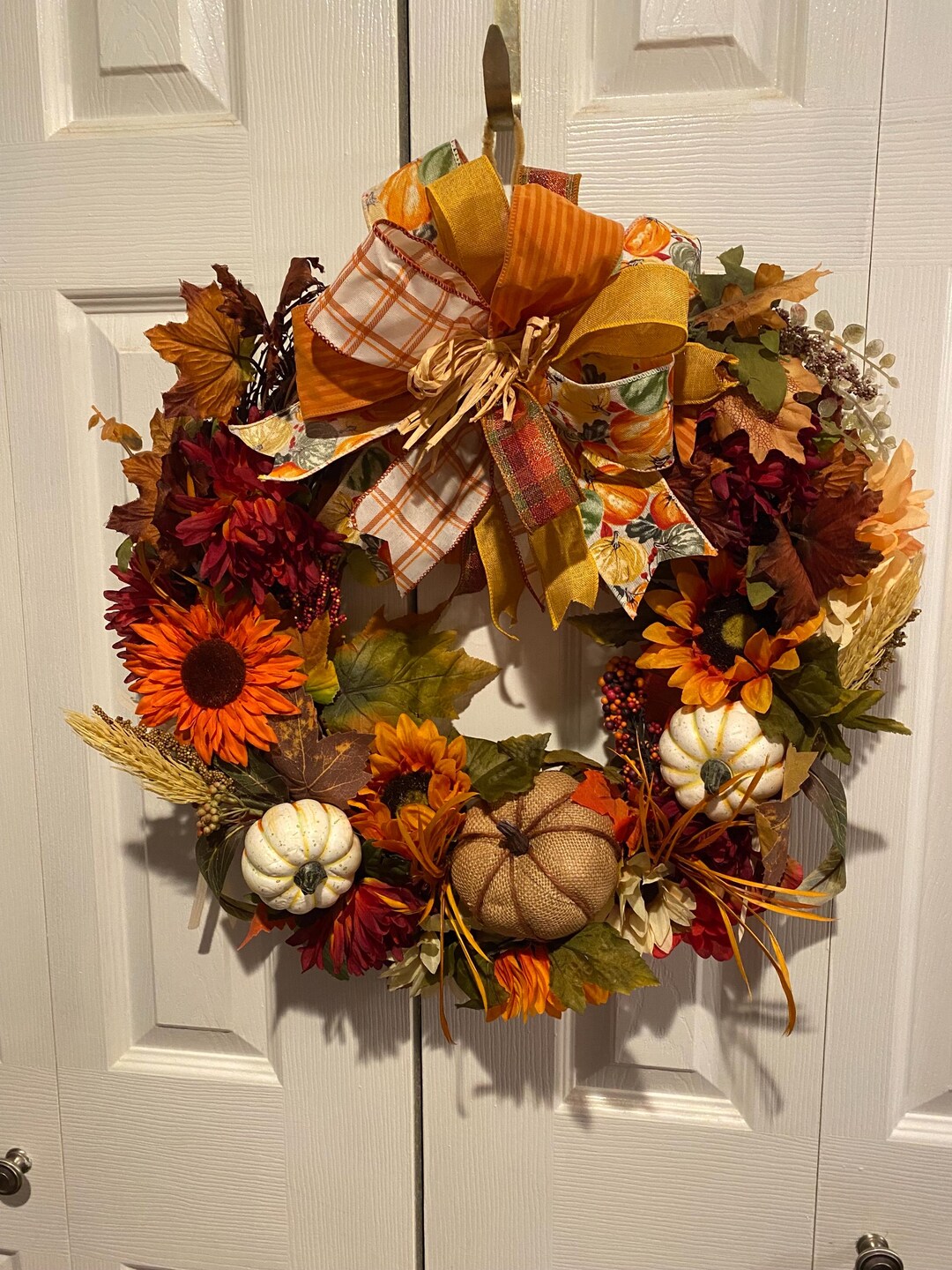 Rustic Fall Wreath With Pumpkins and Sunflowers. Handmade Fall Door ...
