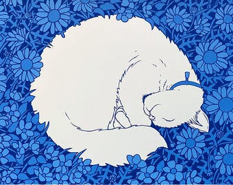 Impresión de pantalla de luna llena de gato • Arte de fantasía de gato • Inspirado en Sabriel • Hecho a mano • Sin IA