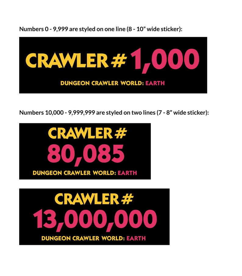 Choose Your Crawler Number • Dungeon Crawler Carl Bumper Sticker • DCC ...