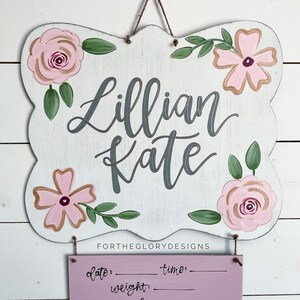 hospital + nursery door hanger for girls // blush pink, sage + gold // blush floral door hanger