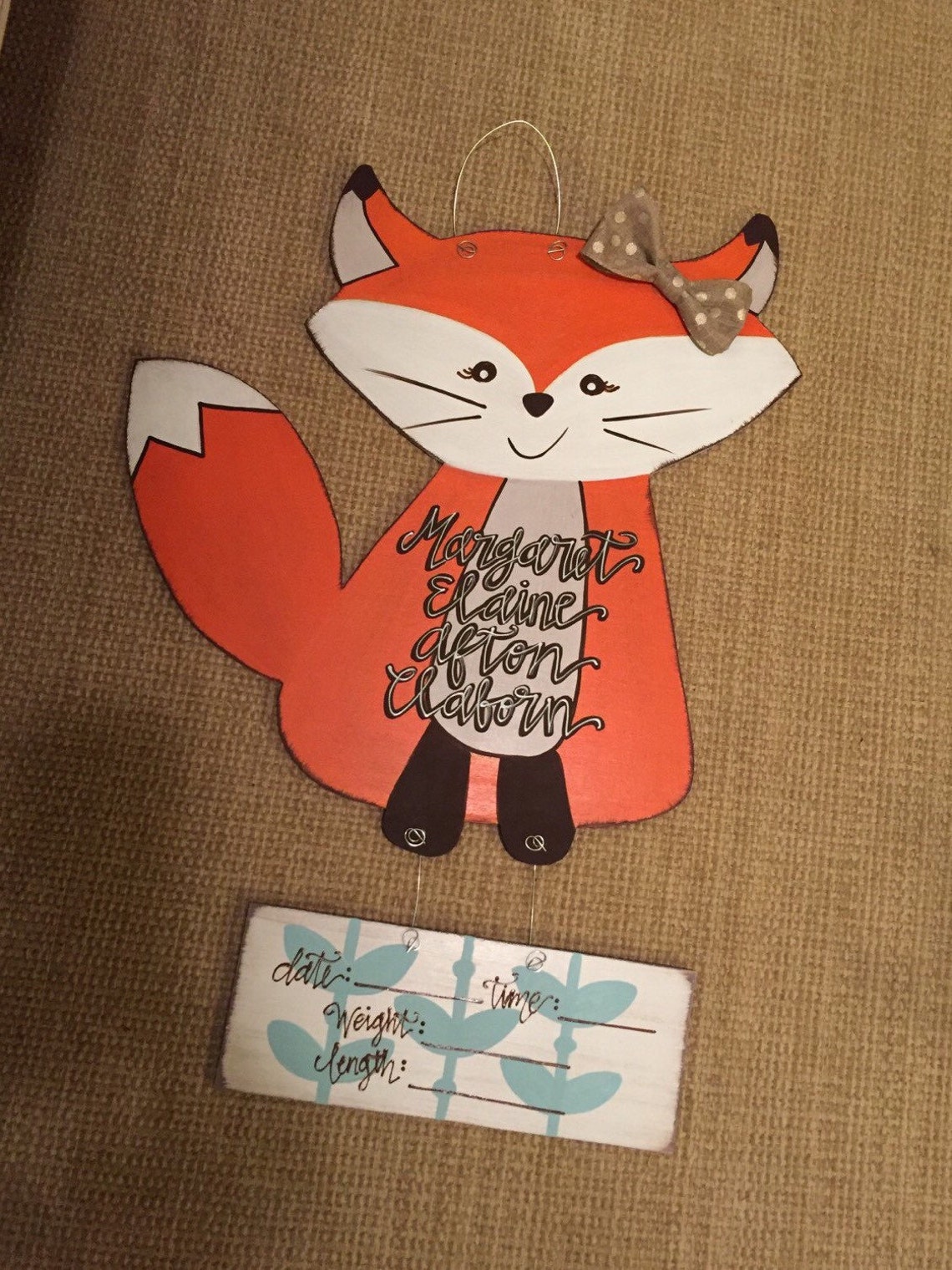 Woodland fox boy girl hospital door hanger Etsy