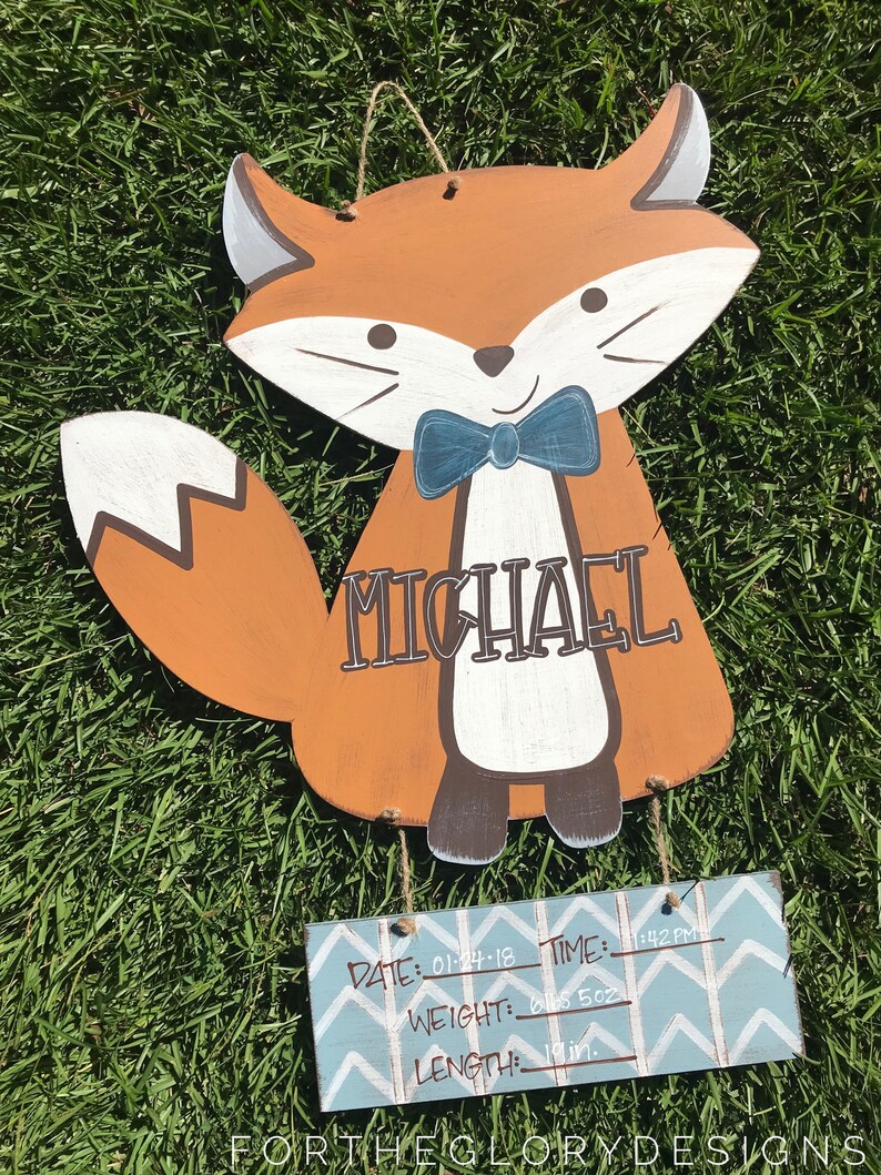 Woodland fox boy girl hospital door hanger Etsy