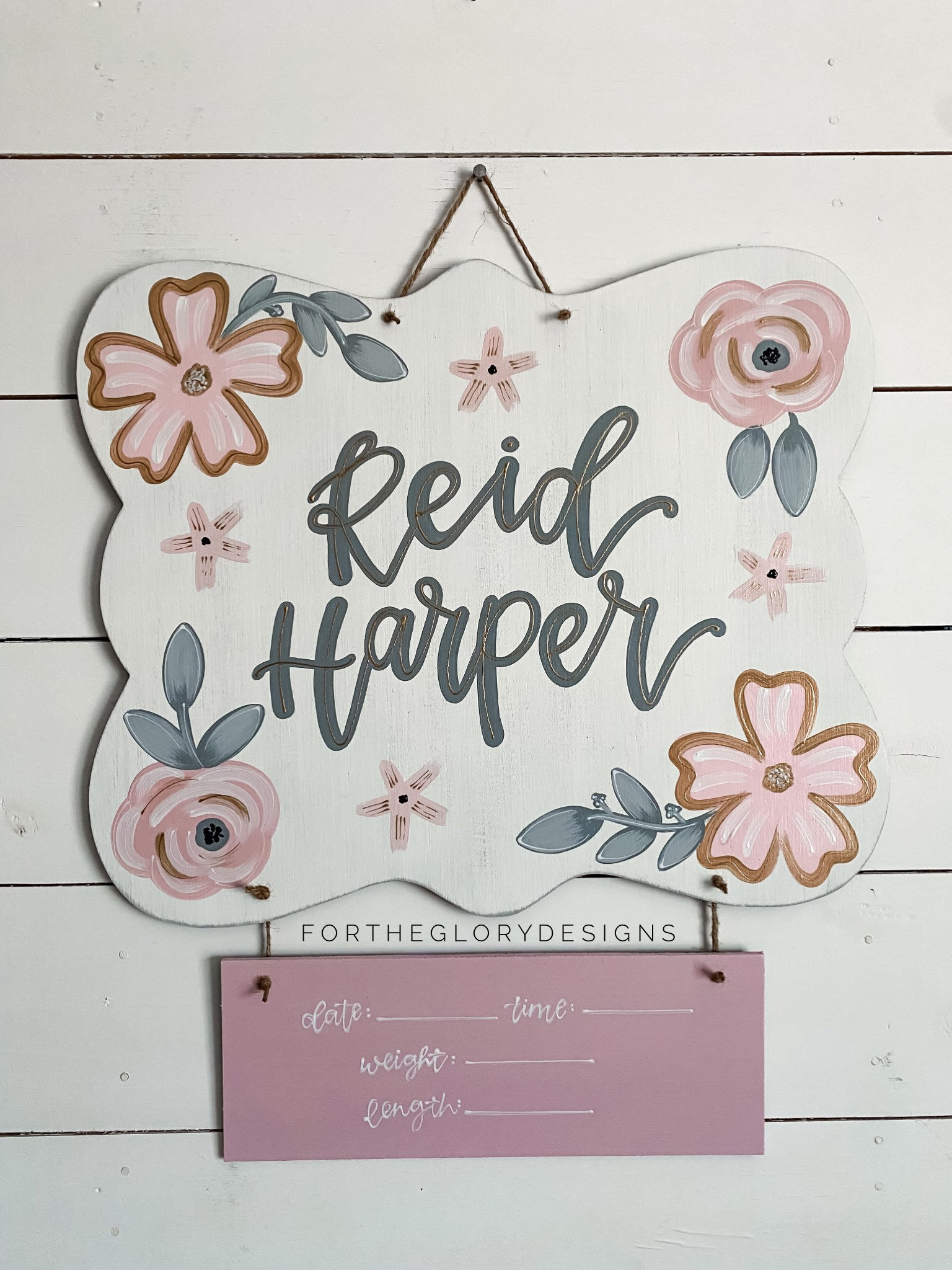 blush pink floral + polka dots // hospital door hanger + nursery sign for girls