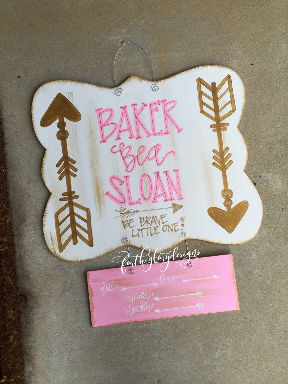 hospital door hanger for girls // arrows {be brave little one} gold +…