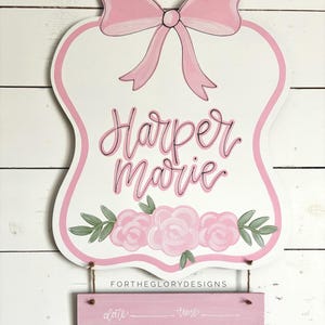 hospital door hanger // nursery name decor // bow nursery // bows + flowers // baby pink