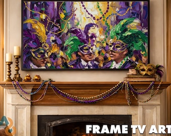 Mardi Gras Samsung Frame TV Art, Impasto Oil Painting, Fat Tuesday Screensaver, Carnival Texture