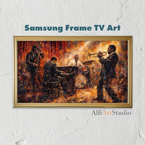 Vintage Jazz Band Samsung Frame TV Art, New Orleans Music Club, African American Quartet, Retro Piano Bar Decor, Warm Oil Painting