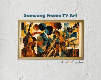 Schwarze Kunst Samsung Rahmen TV Arts, Abstrakte Jazz Collage, modernes afroamerikanisches Dekor