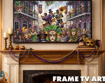 Mardi Gras Parade Samsung Frame TV Art, New Orleans Jazz Band, Fat Tuesday Screensaver