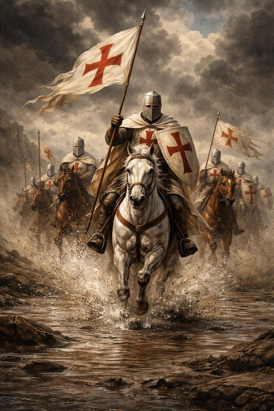 Templar Knights Charge Oil Painting Printable – Medieval Crusader Wall ...