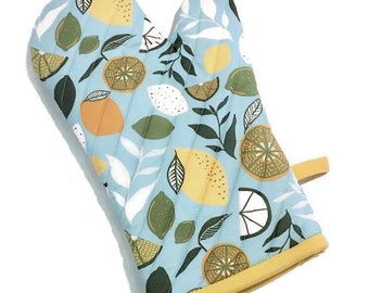 Lemon Fresh Oven Mitt, Gift for Mom, Modern Kitchen Glove, Citrus Oven Mitt