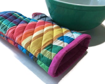 Colorful Mod Stripes Oven Mitt, Gift for Mom, Gift Under 30