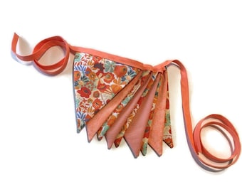Fall Floral Flag Banner, Reversible Cotton Bunting, Autumn Decor