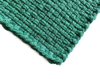 Large Kelly Green Potholder, Hand Woven Hot Pad or Trivet