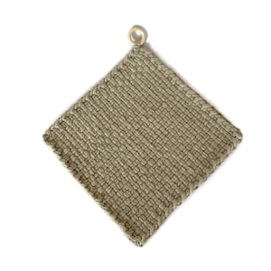 Light Neutral Woven Potholder with Wood Ring, Large Potholder, Hand Woven Beige Hot Pad