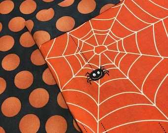 Reversible Halloween Table Runner, Spiderweb & Orange Polka Dot Decor