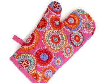 Oven Mitt with Colorful Circles on Pink, Pop of Color for Kitchen Decor, Gift Under 30