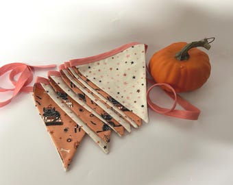 Cats and Stars Halloween Bunting, 11-Flag Handmade Fall Garland
