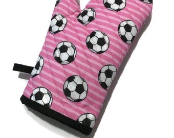 Soccer Ball Oven Mitt, Pink Striped, Soccer Mom Gift