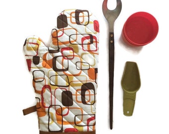One Retro Oven Mitt, 70s Oven Glove, Mid Mod Kitchen