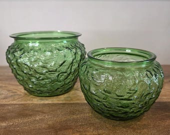 VTG E.O. Brody Grün Strukturierte Glas Pflanzgefäße Cachepots 2er Set Made In USA 70er Jahre