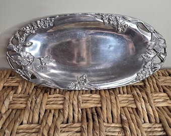Lenox Hummingbird Aluminum Oval Serving Tray Platter Floral 15 X 7.5" Decorative