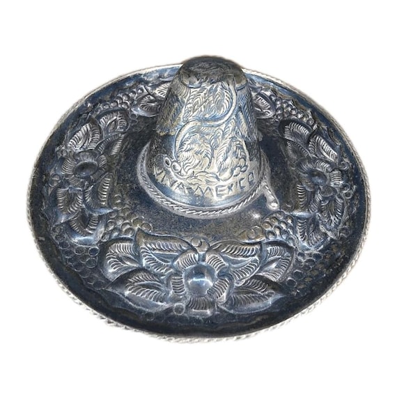 Viva Mexico Sombrero Vintage Hammered 925 Sterling Silver Eagle Snake…