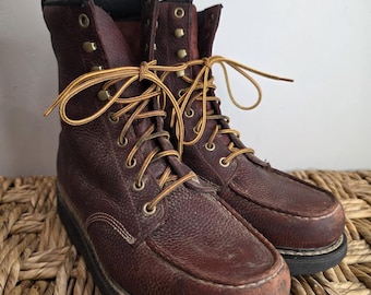 Vintage Fin & Feather Brown Leather Moc Toe Work Boots Men's Size 9.5 Gorpcore