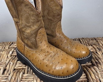 Ariat Fatbaby オリジナル オーストリッチプリント ウエスタンブーツ ブラウンレザー サイズ6 プルオン