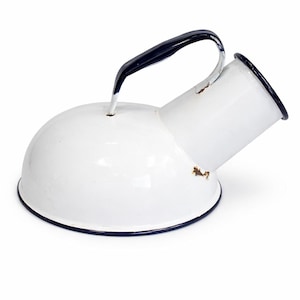 Vintage Enamelware Mens Chamber Pot White & Navy Blue Rim Farmhouse Rustic Decor