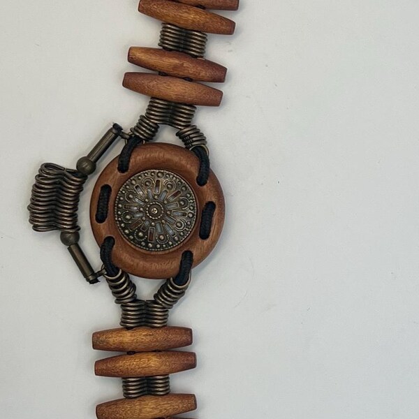 Vintage 1970’s Boho Wood & Metal Statement Belt Adjustable Festival Tribal Handmade Style