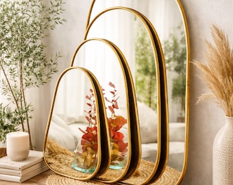 Moroccan Brass Wall Mirror – Handmade Asymmetrical Brass Design